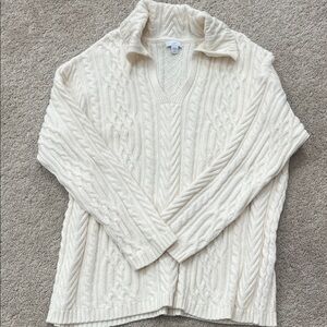 J. Jill Cream V-Neck Cable Knit Sweater